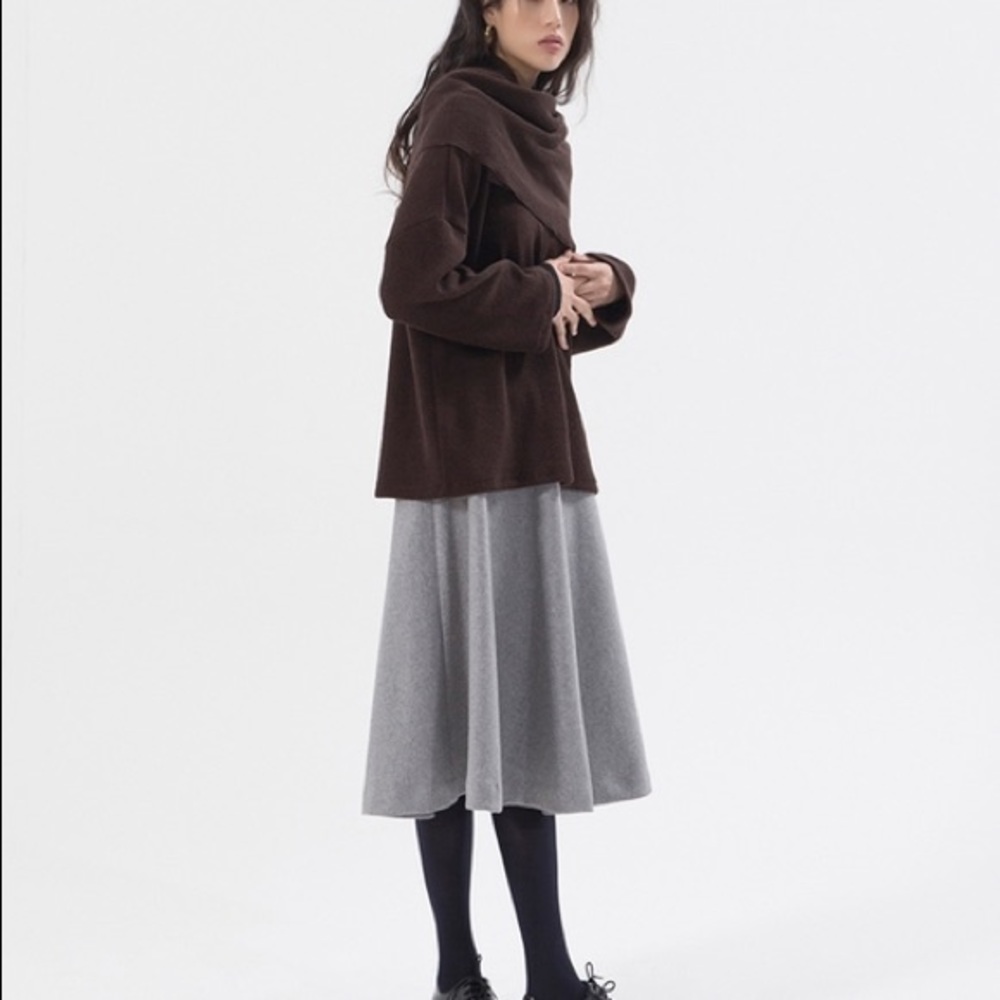 Wool flared long maxi full skirt grey new